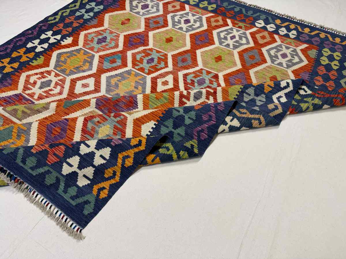 7x10 ft Hand Knotted Afghan Wool Kilim Area Rug - Natural Vegetable Dye thumbnail 7
