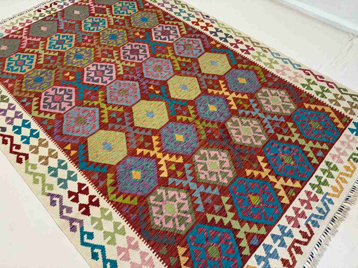 7x10 ft Hand Knotted Afghan Wool Kilim Area Rug - Natural Vegetable Dye thumbnail 4