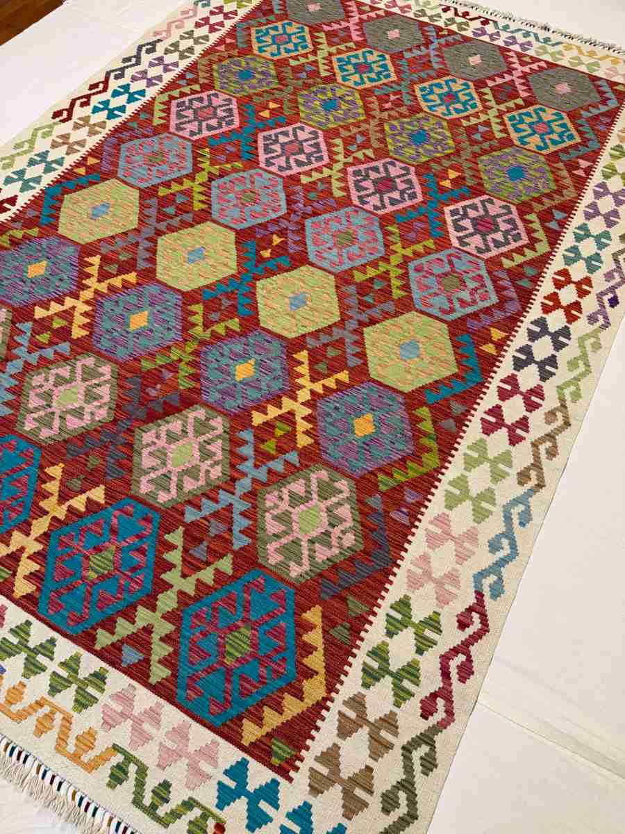 7x10 ft Hand Knotted Afghan Wool Kilim Area Rug - Natural Vegetable Dye thumbnail 5
