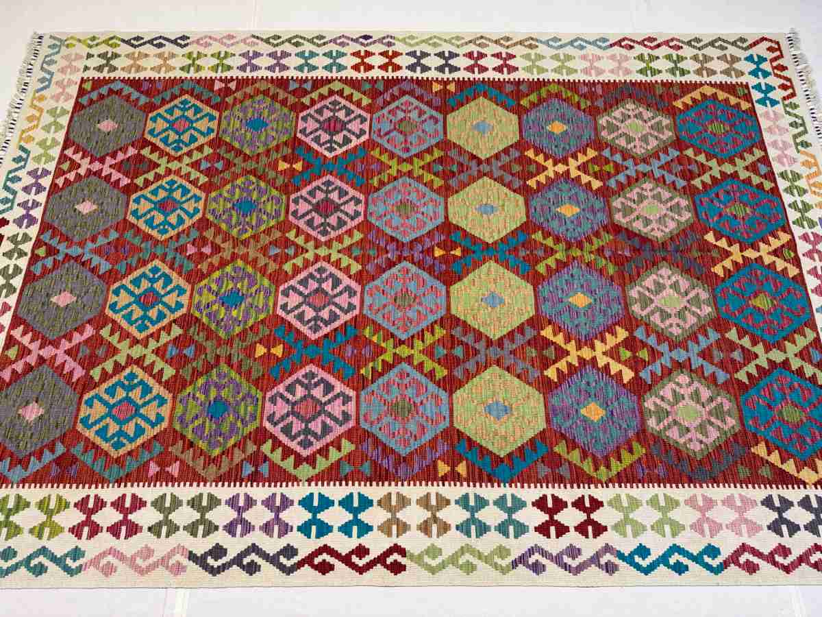 7x10 ft Hand Knotted Afghan Wool Kilim Area Rug - Natural Vegetable Dye thumbnail 6