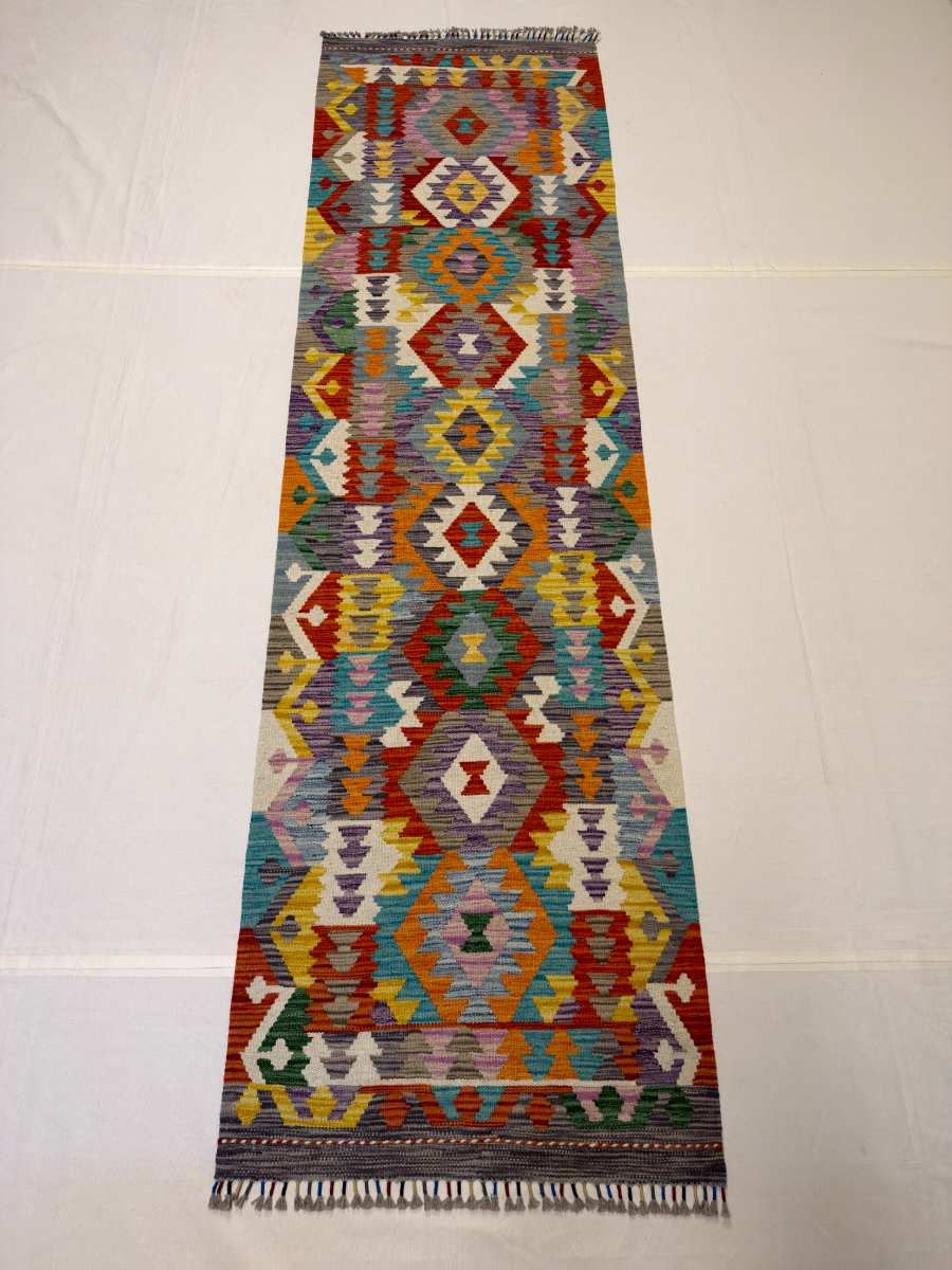 3x10 ft Hand Knotted Afghan Wool Kilim Runner Rug - Natural Vegetable Dye