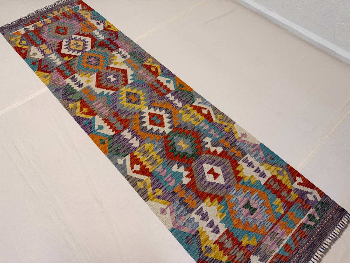 3x10 ft Hand Knotted Afghan Wool Kilim Runner Rug - Natural Vegetable Dye thumbnail 2