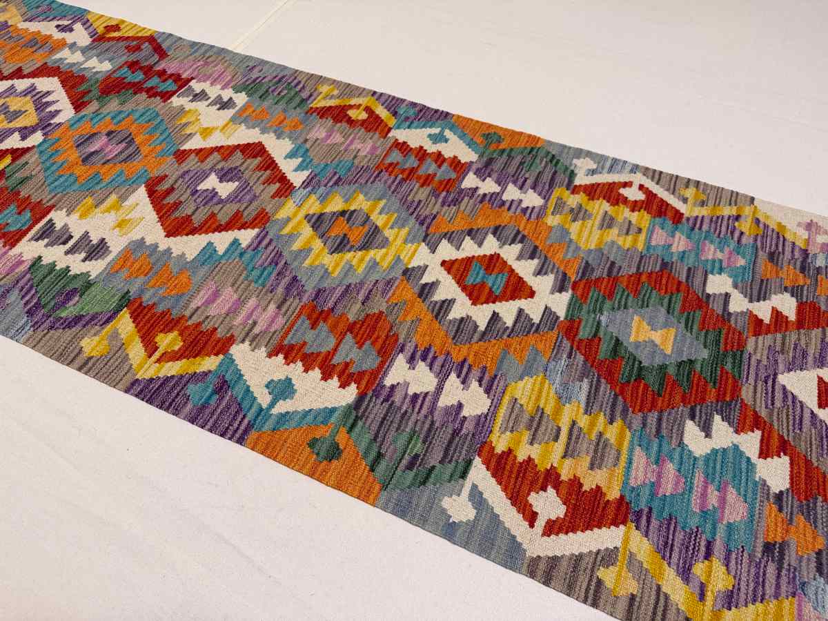 3x10 ft Hand Knotted Afghan Wool Kilim Runner Rug - Natural Vegetable Dye thumbnail 4
