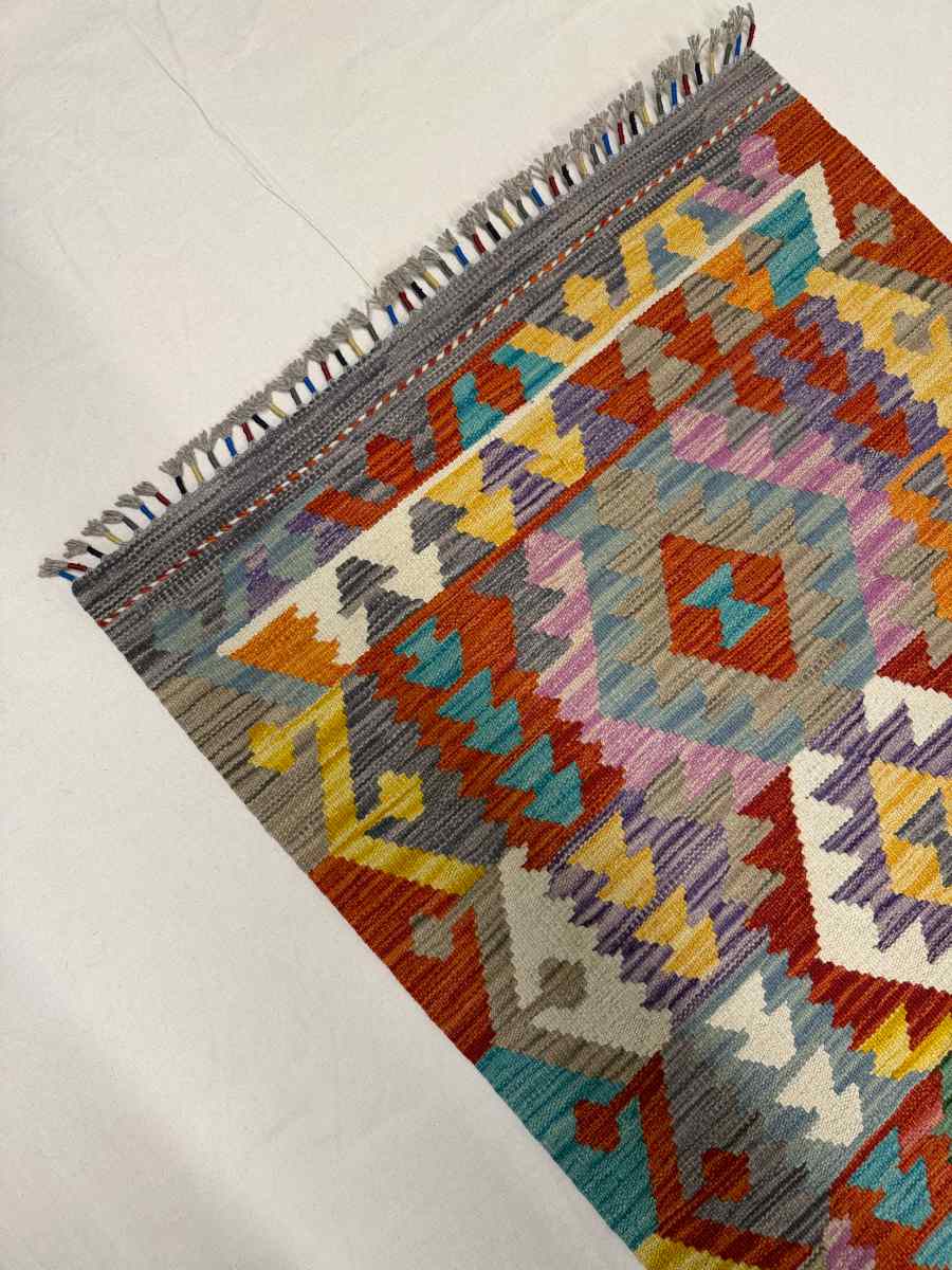 3x10 ft Hand Knotted Afghan Wool Kilim Runner Rug - Natural Vegetable Dye thumbnail 5