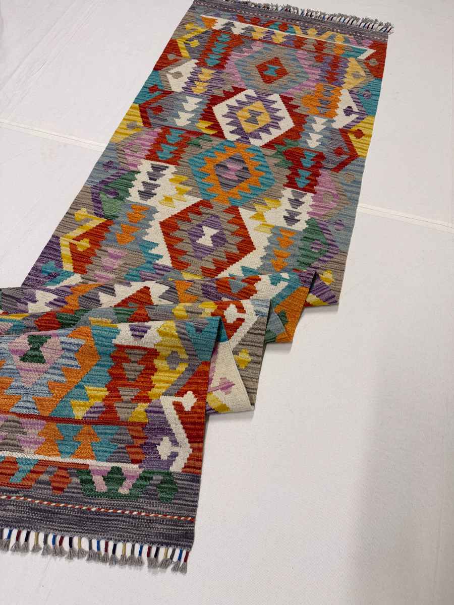 3x10 ft Hand Knotted Afghan Wool Kilim Runner Rug - Natural Vegetable Dye thumbnail 6