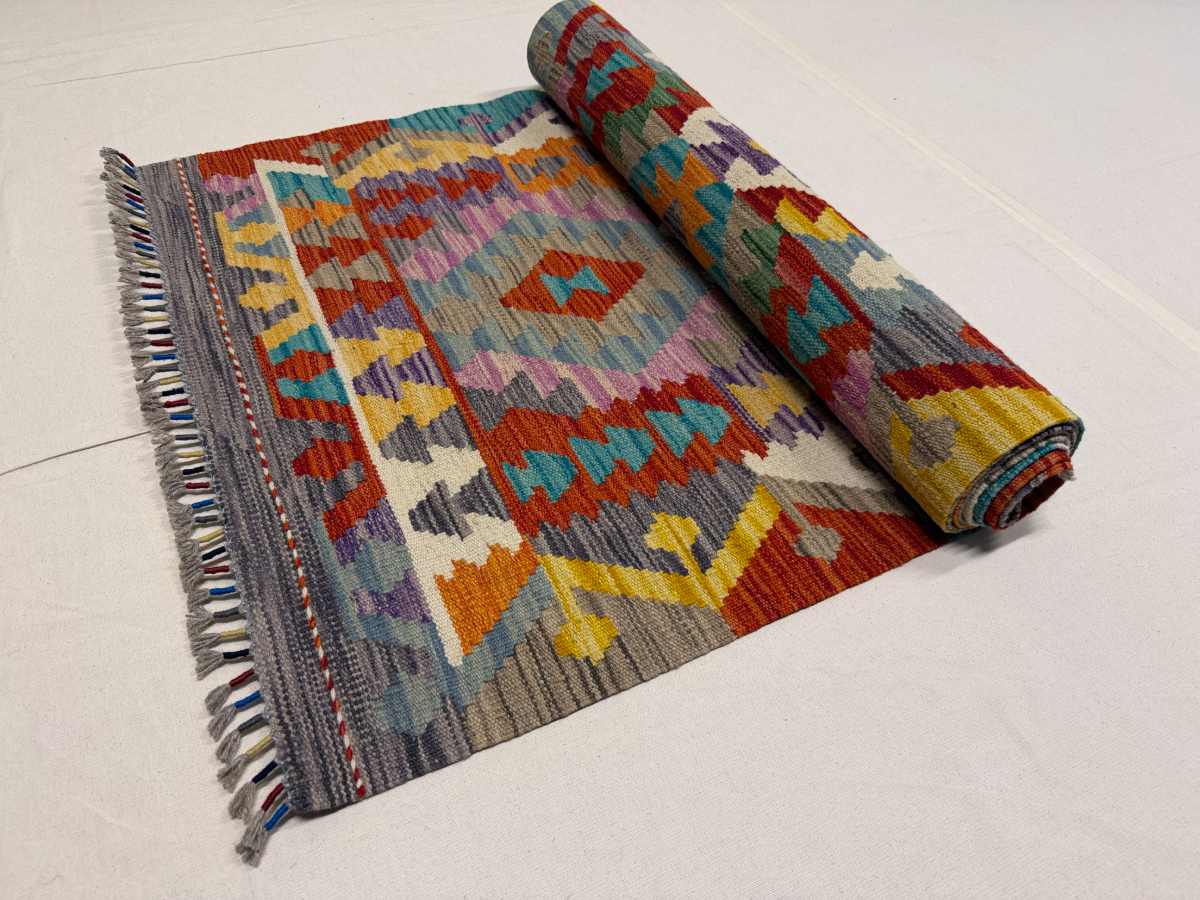 3x10 ft Hand Knotted Afghan Wool Kilim Runner Rug - Natural Vegetable Dye thumbnail 7