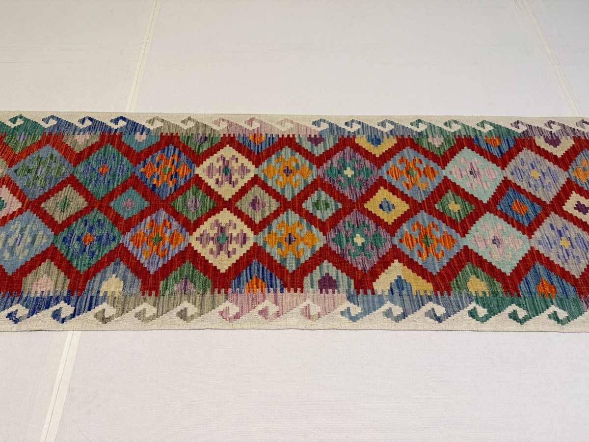 3x10 ft Hand Knotted Afghan Wool Kilim Runner Rug - Natural Vegetable Dye thumbnail 4