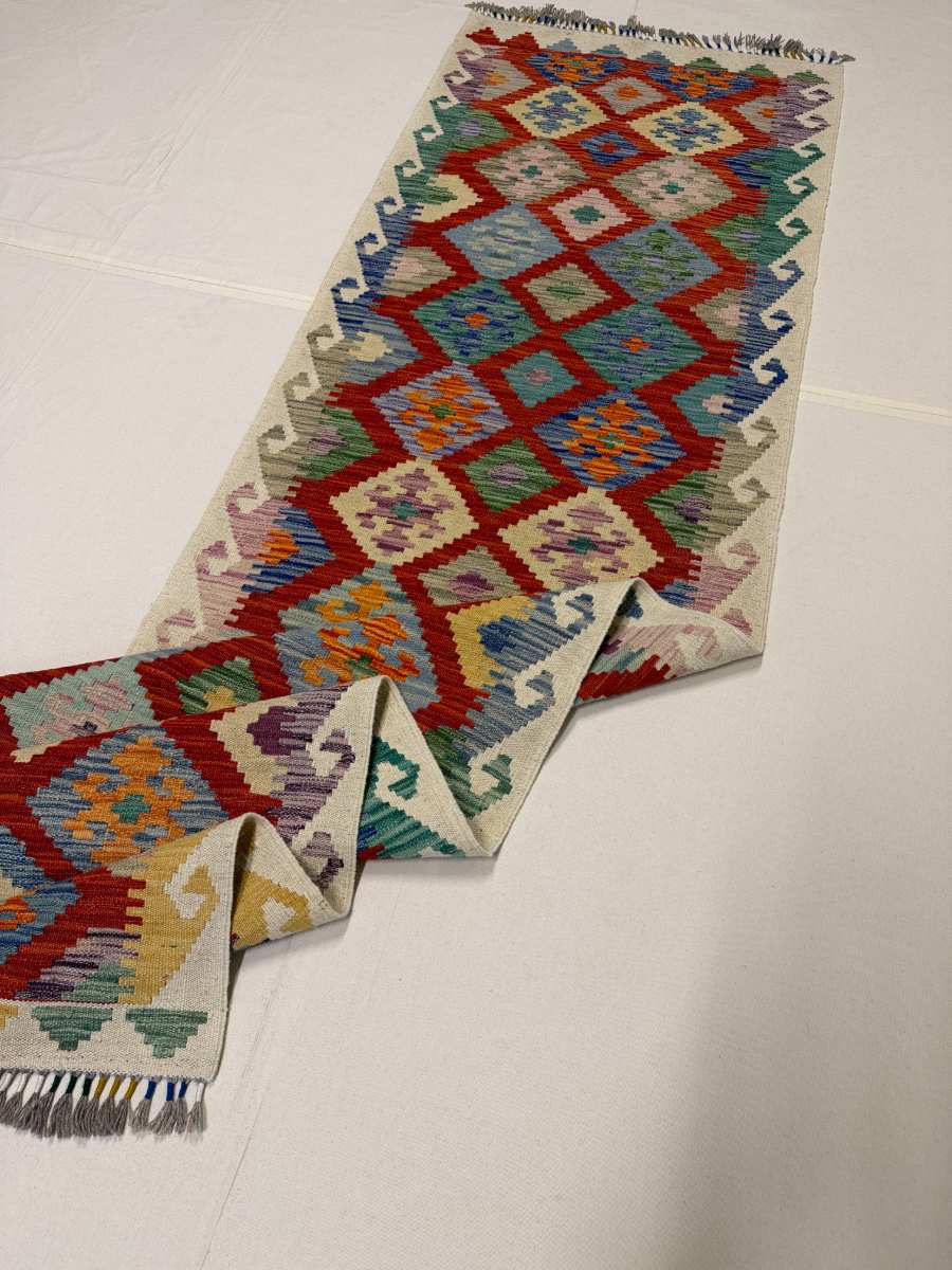 3x10 ft Hand Knotted Afghan Wool Kilim Runner Rug - Natural Vegetable Dye thumbnail 5