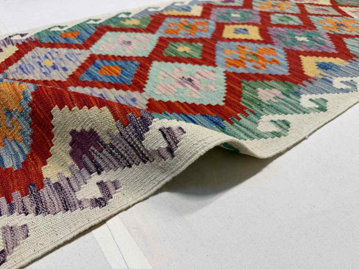 3x10 ft Hand Knotted Afghan Wool Kilim Runner Rug - Natural Vegetable Dye thumbnail 6