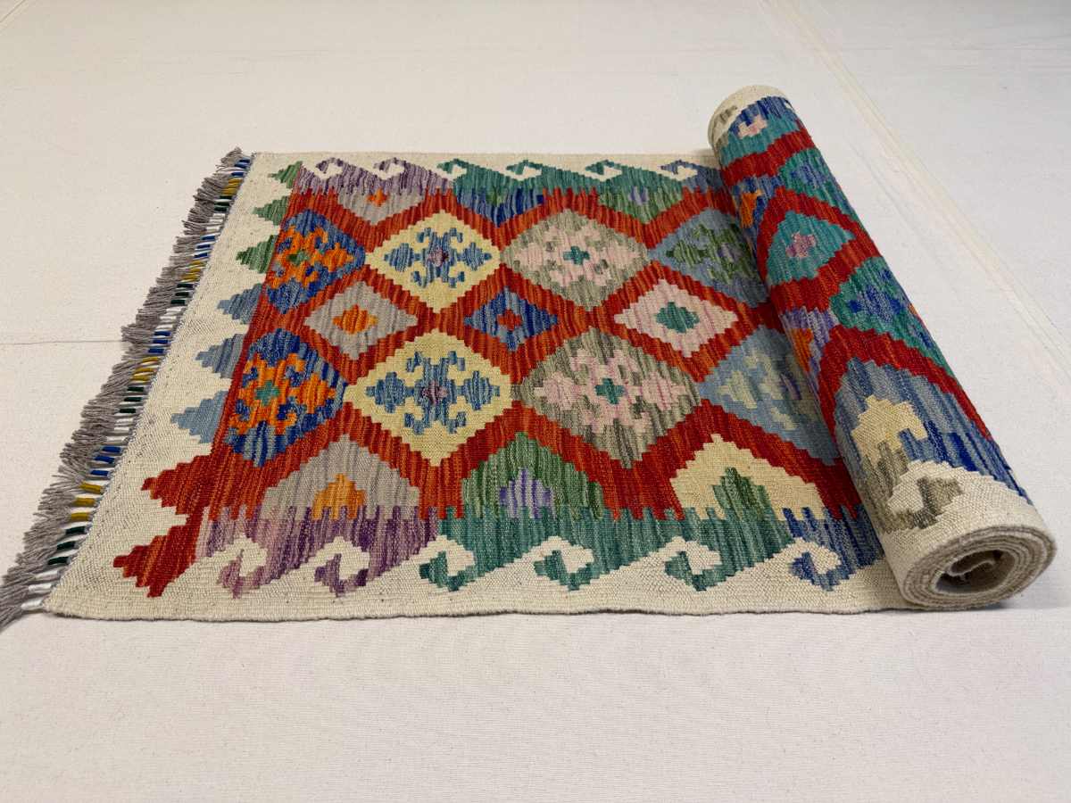 3x10 ft Hand Knotted Afghan Wool Kilim Runner Rug - Natural Vegetable Dye thumbnail 7