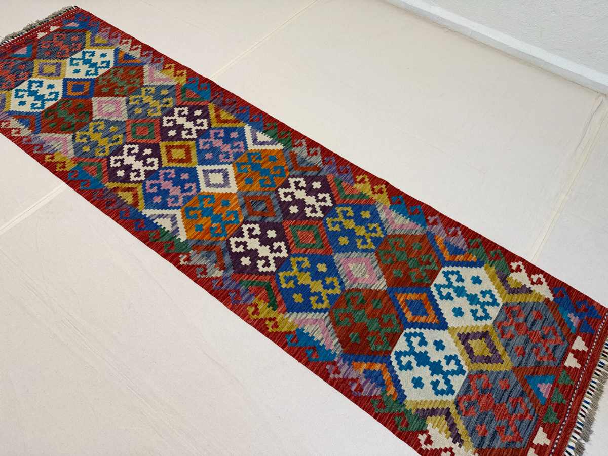 3x10 ft Hand Knotted Afghan Wool Kilim Runner Rug - Natural Vegetable Dye thumbnail 2
