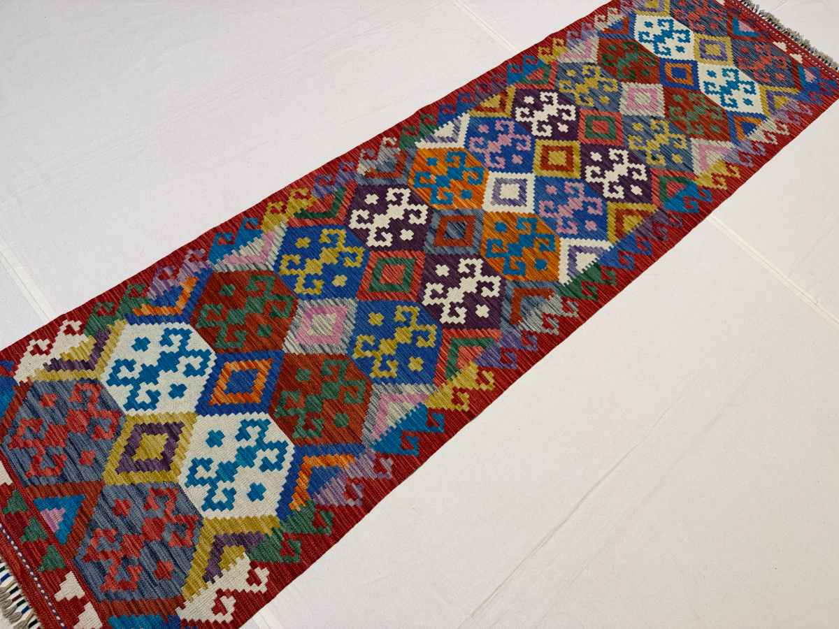 3x10 ft Hand Knotted Afghan Wool Kilim Runner Rug - Natural Vegetable Dye thumbnail 3