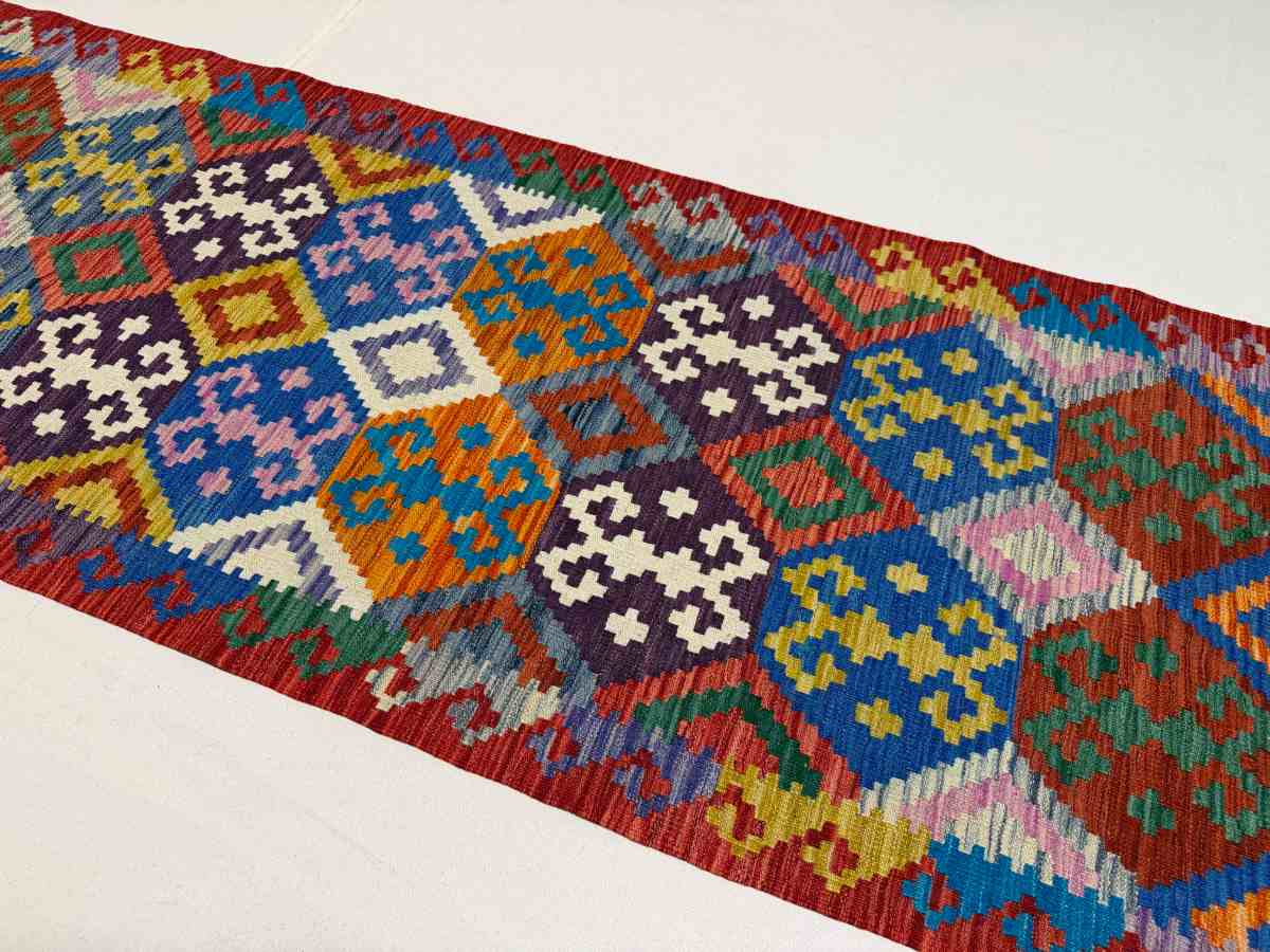 3x10 ft Hand Knotted Afghan Wool Kilim Runner Rug - Natural Vegetable Dye thumbnail 4