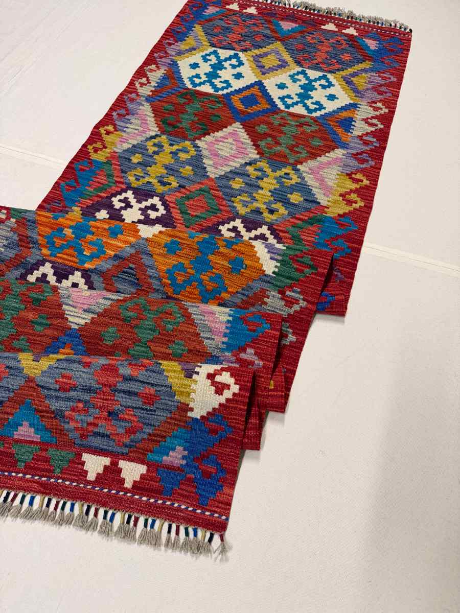 3x10 ft Hand Knotted Afghan Wool Kilim Runner Rug - Natural Vegetable Dye thumbnail 5