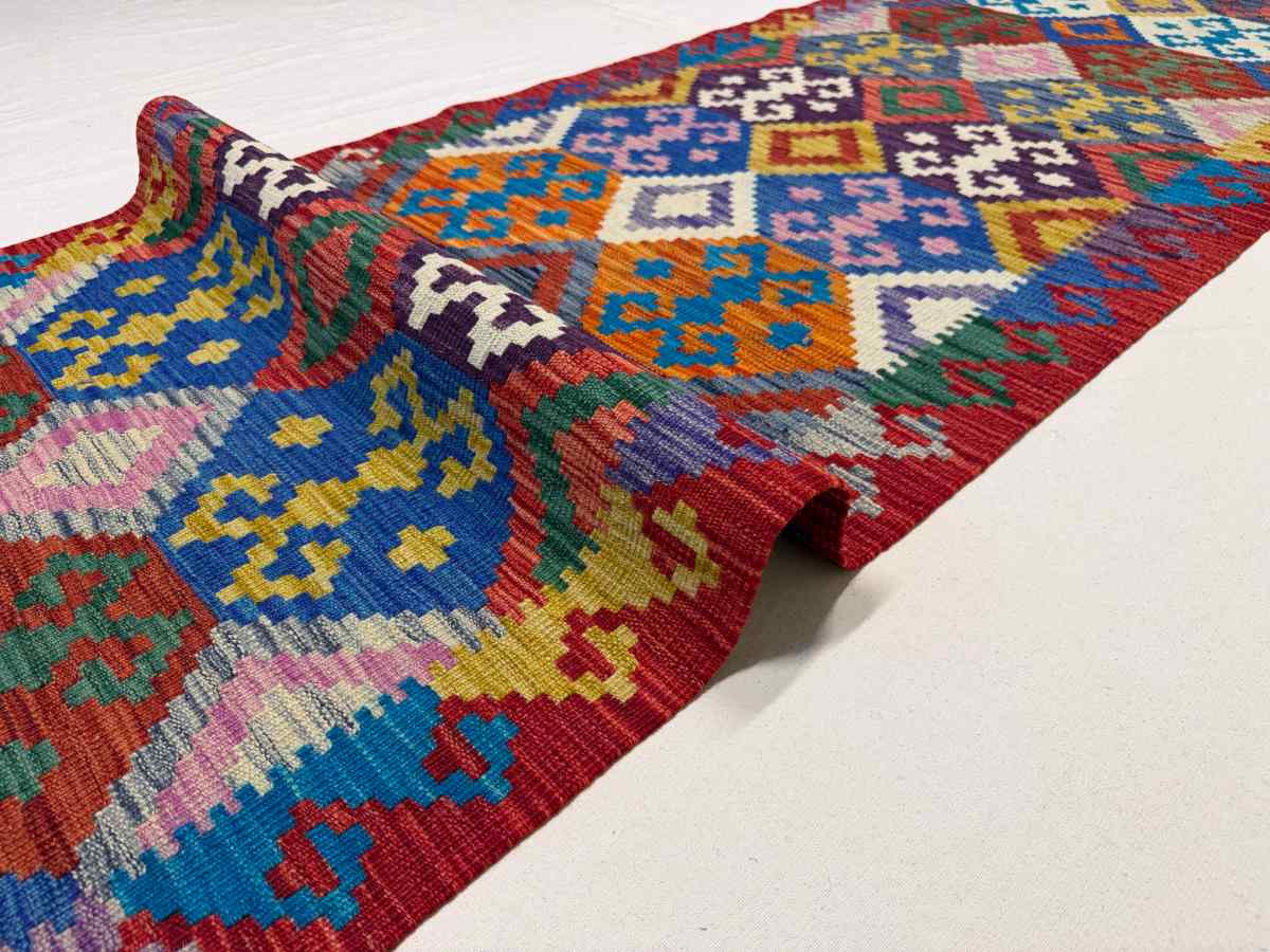 3x10 ft Hand Knotted Afghan Wool Kilim Runner Rug - Natural Vegetable Dye thumbnail 6