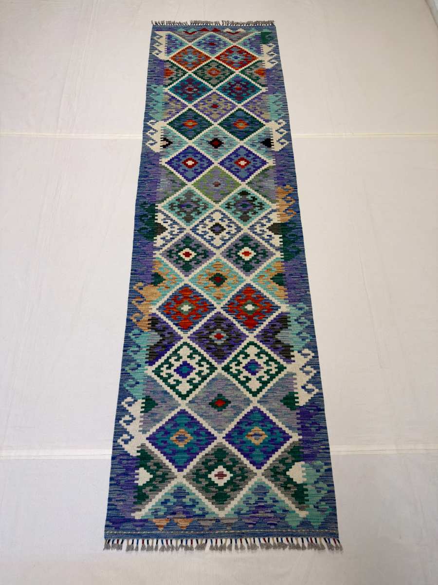 3x10 ft Hand Knotted Afghan Wool Kilim Runner Rug - Natural Vegetable Dye