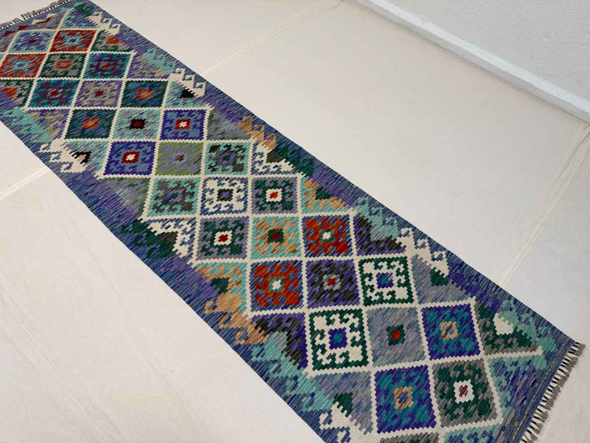 3x10 ft Hand Knotted Afghan Wool Kilim Runner Rug - Natural Vegetable Dye thumbnail 2