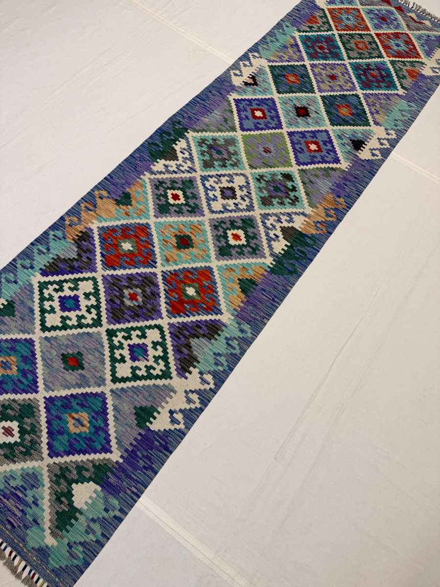 3x10 ft Hand Knotted Afghan Wool Kilim Runner Rug - Natural Vegetable Dye thumbnail 3