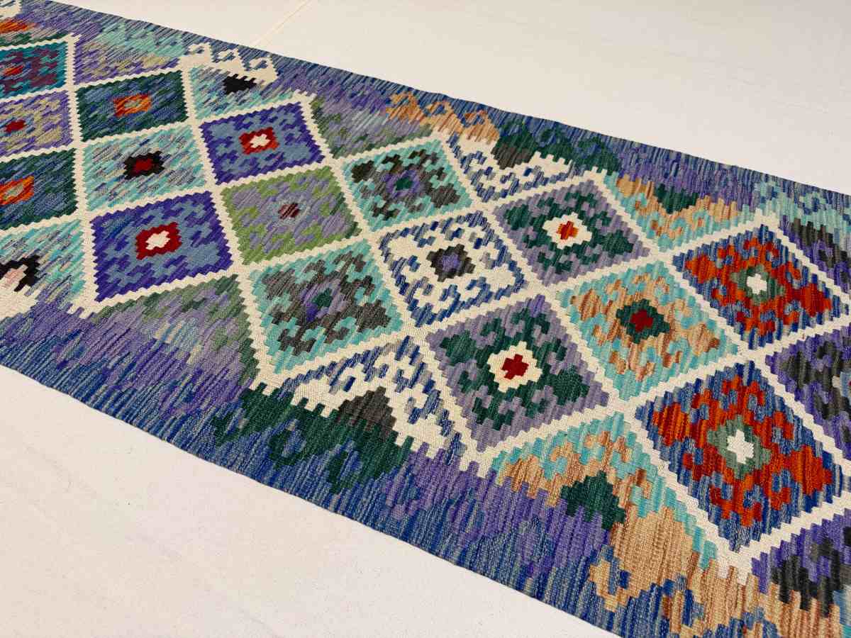 3x10 ft Hand Knotted Afghan Wool Kilim Runner Rug - Natural Vegetable Dye thumbnail 4