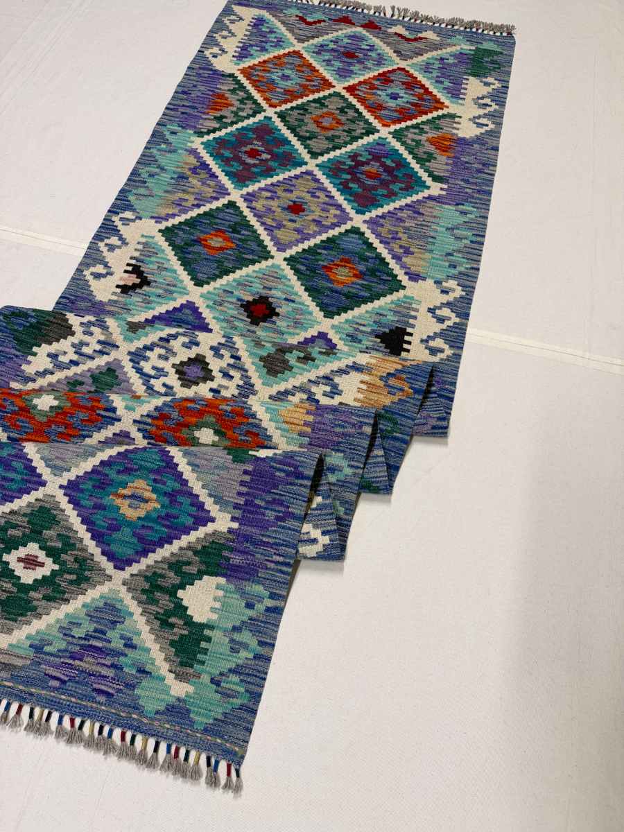 3x10 ft Hand Knotted Afghan Wool Kilim Runner Rug - Natural Vegetable Dye thumbnail 5