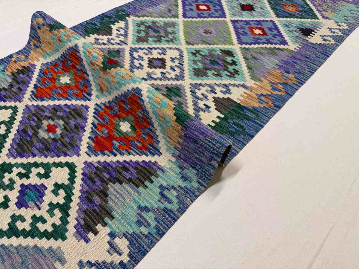3x10 ft Hand Knotted Afghan Wool Kilim Runner Rug - Natural Vegetable Dye thumbnail 6