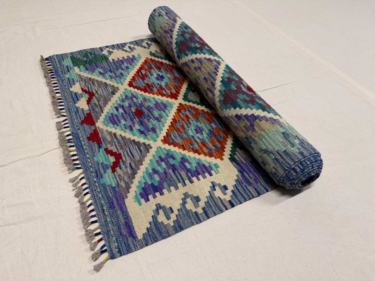 3x10 ft Hand Knotted Afghan Wool Kilim Runner Rug - Natural Vegetable Dye thumbnail 7