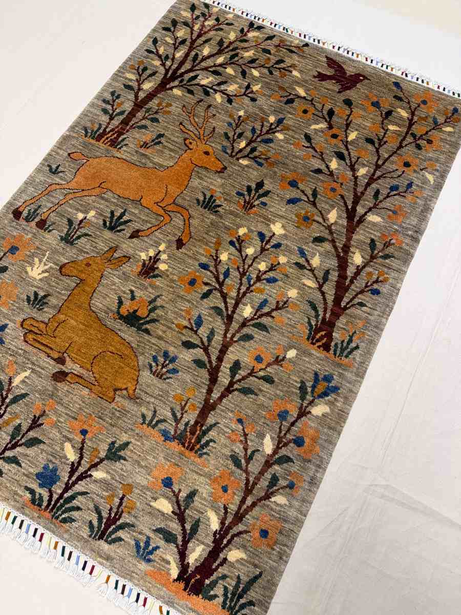 4x6 ft Hand Knotted Afghan Wool Wild Life Area Rug - Natural Vegetable Dye thumbnail 2