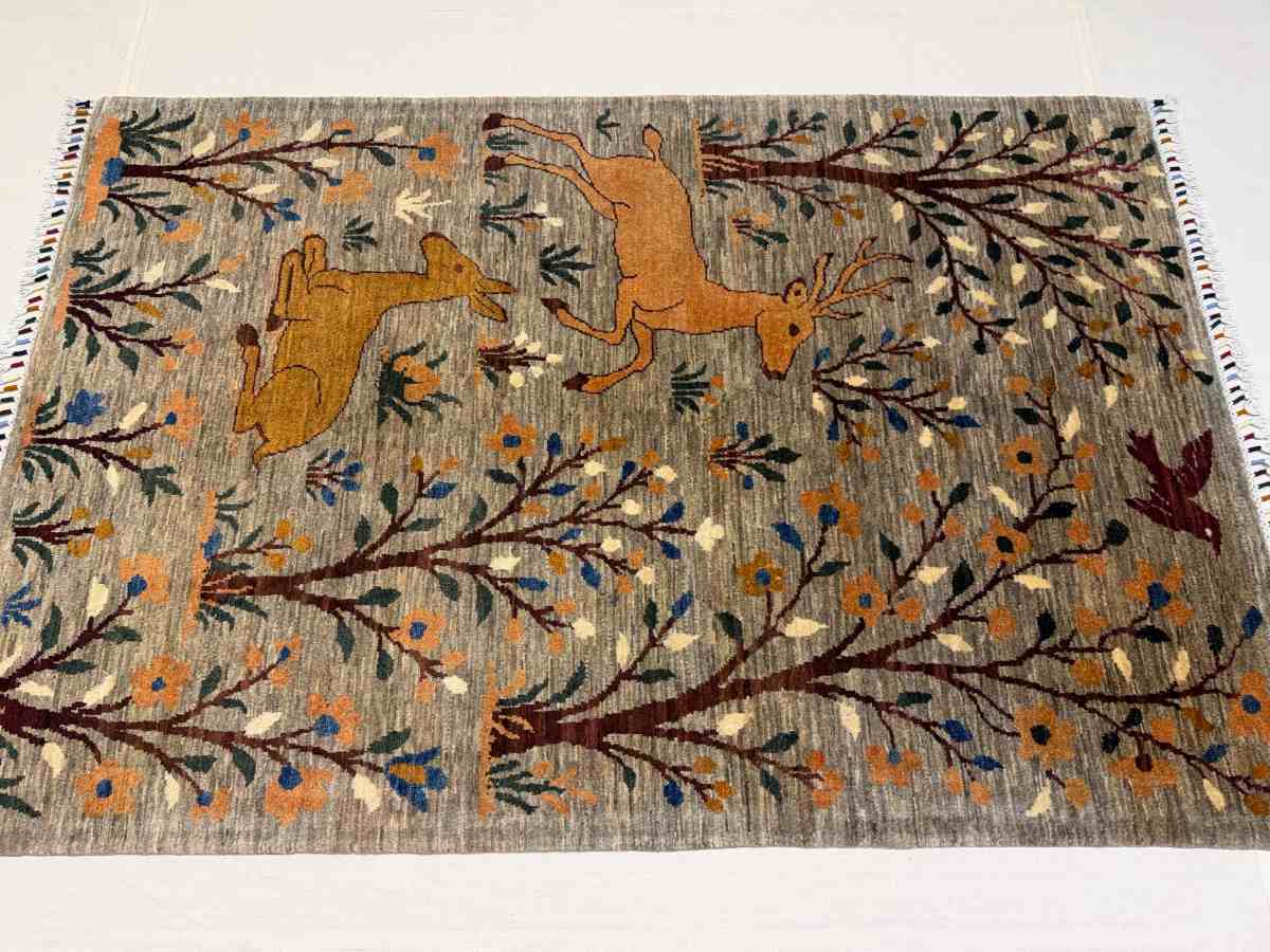 4x6 ft Hand Knotted Afghan Wool Wild Life Area Rug - Natural Vegetable Dye thumbnail 4