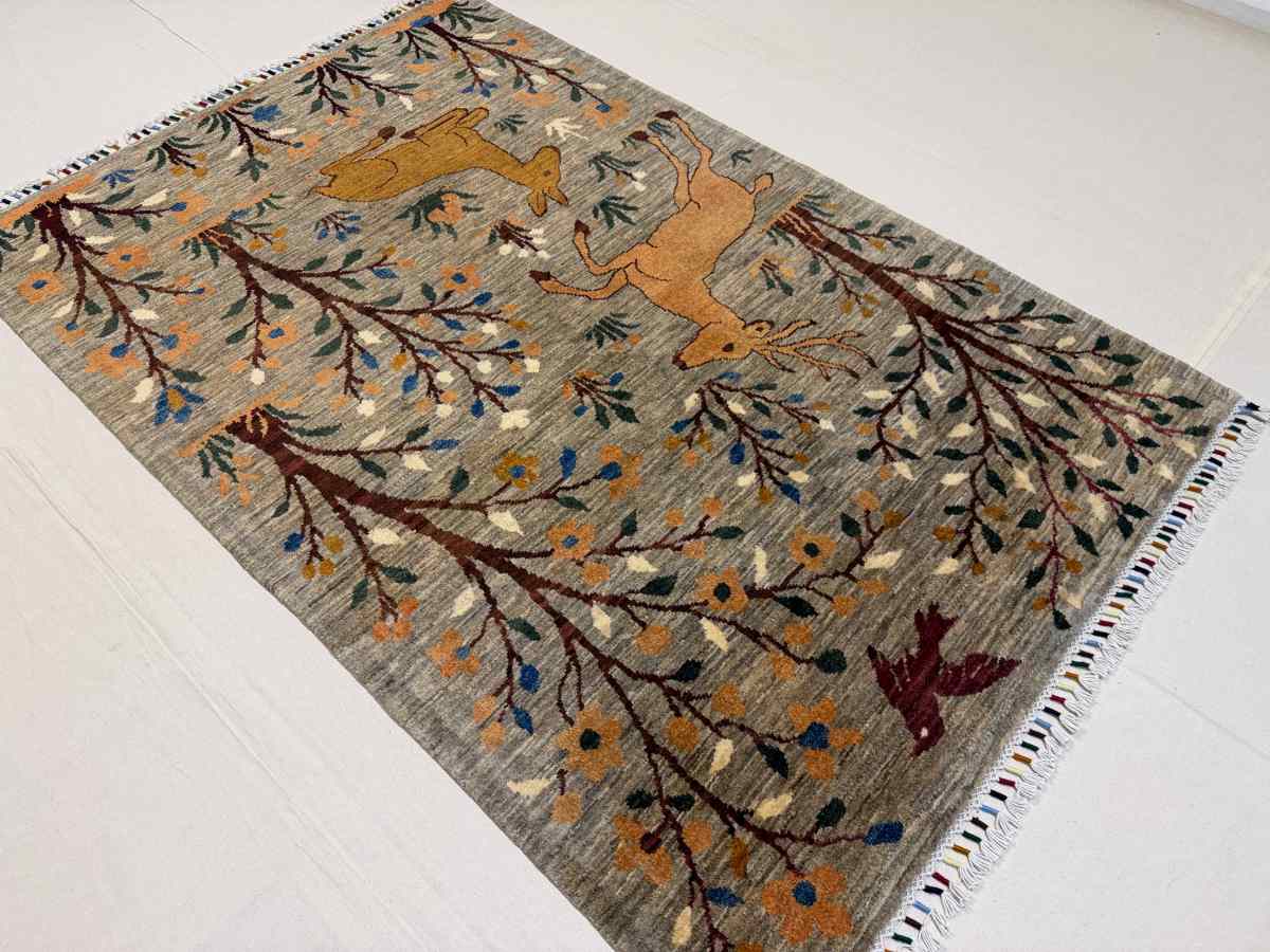 4x6 ft Hand Knotted Afghan Wool Wild Life Area Rug - Natural Vegetable Dye thumbnail 5