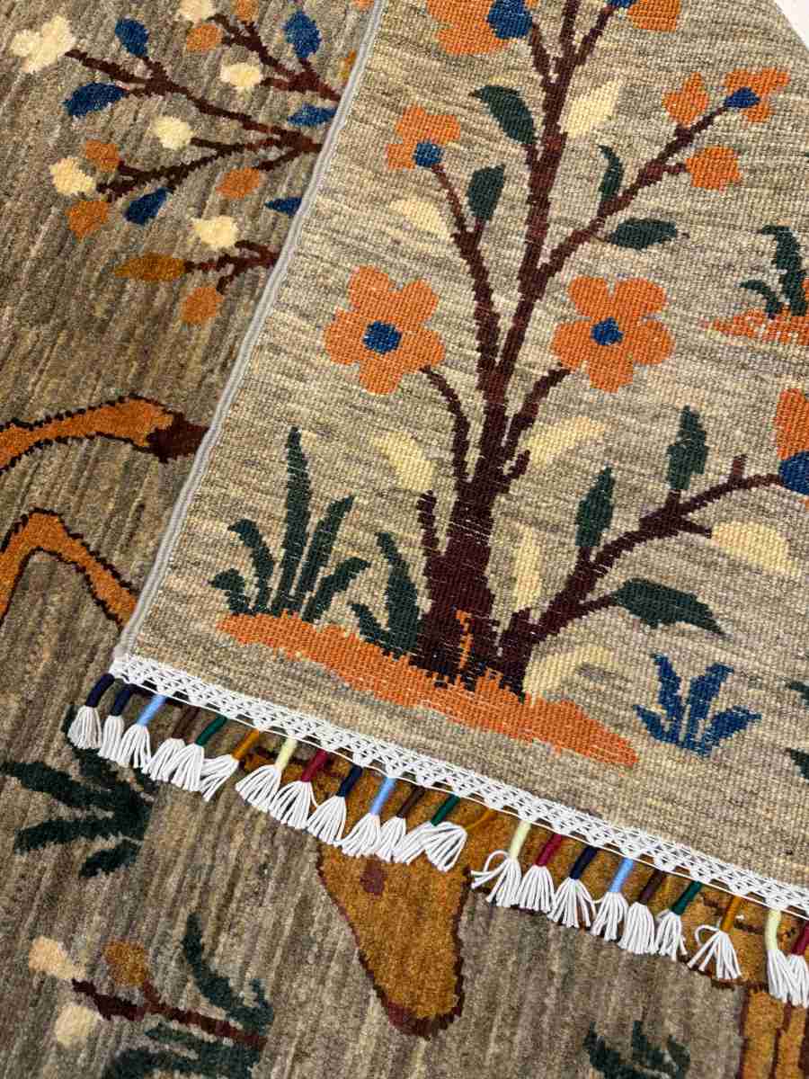 4x6 ft Hand Knotted Afghan Wool Wild Life Area Rug - Natural Vegetable Dye thumbnail 7