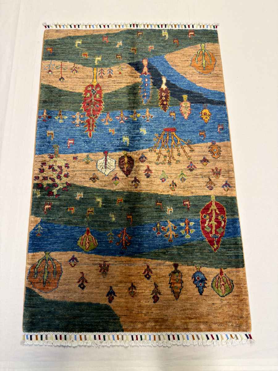 3x4 ft Hand Knotted Afghan Wool Tree of Life Area Rug - Natural Vegetable Dye