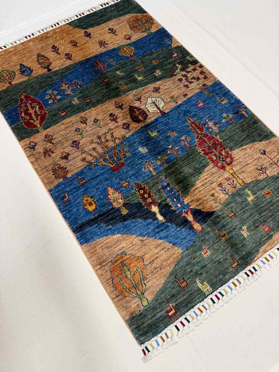 3x4 ft Hand Knotted Afghan Wool Tree of Life Area Rug - Natural Vegetable Dye thumbnail 3