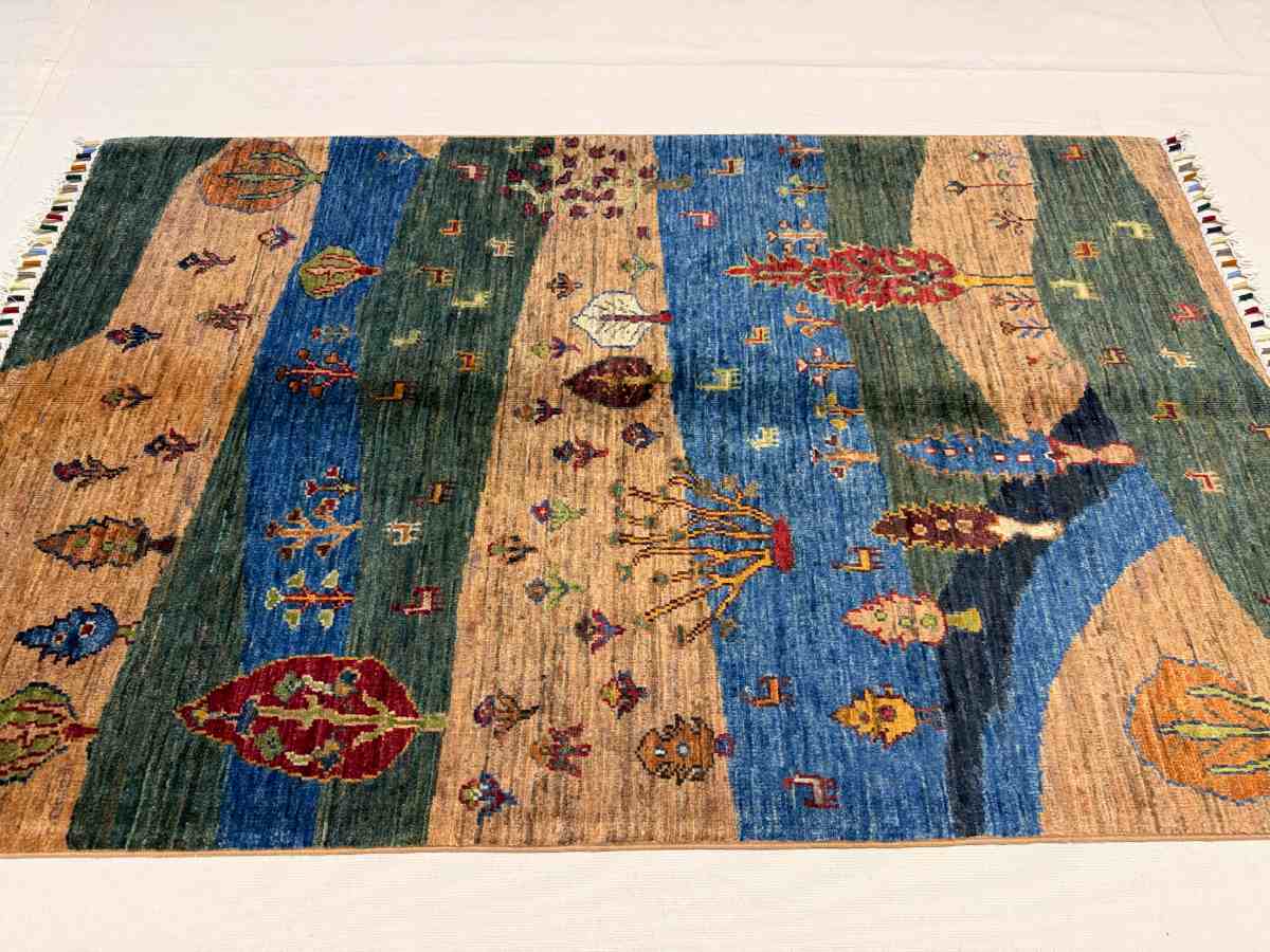 3x4 ft Hand Knotted Afghan Wool Tree of Life Area Rug - Natural Vegetable Dye thumbnail 4