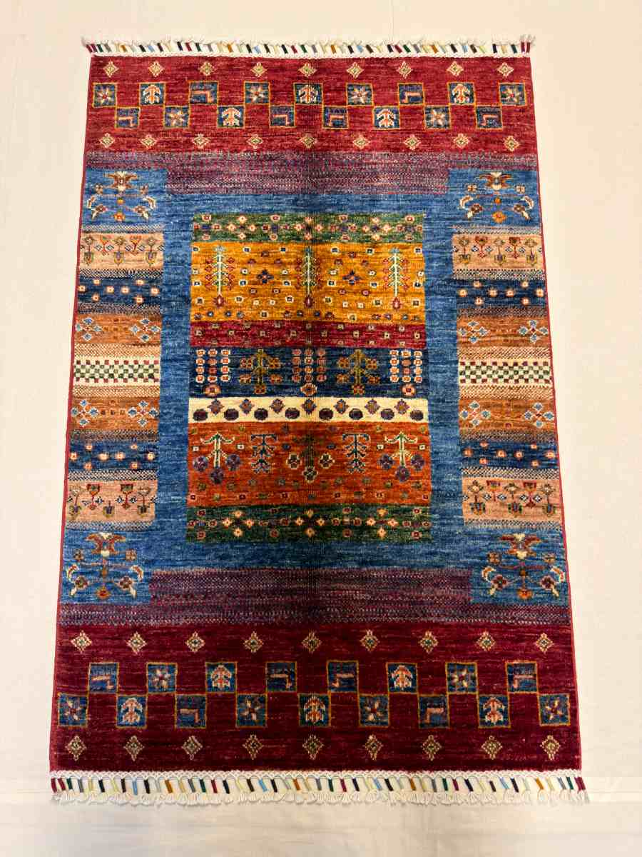 3x4 ft Hand Knotted Afghan Wool Gabbeh Area Rug - Natural Vegetable Dye