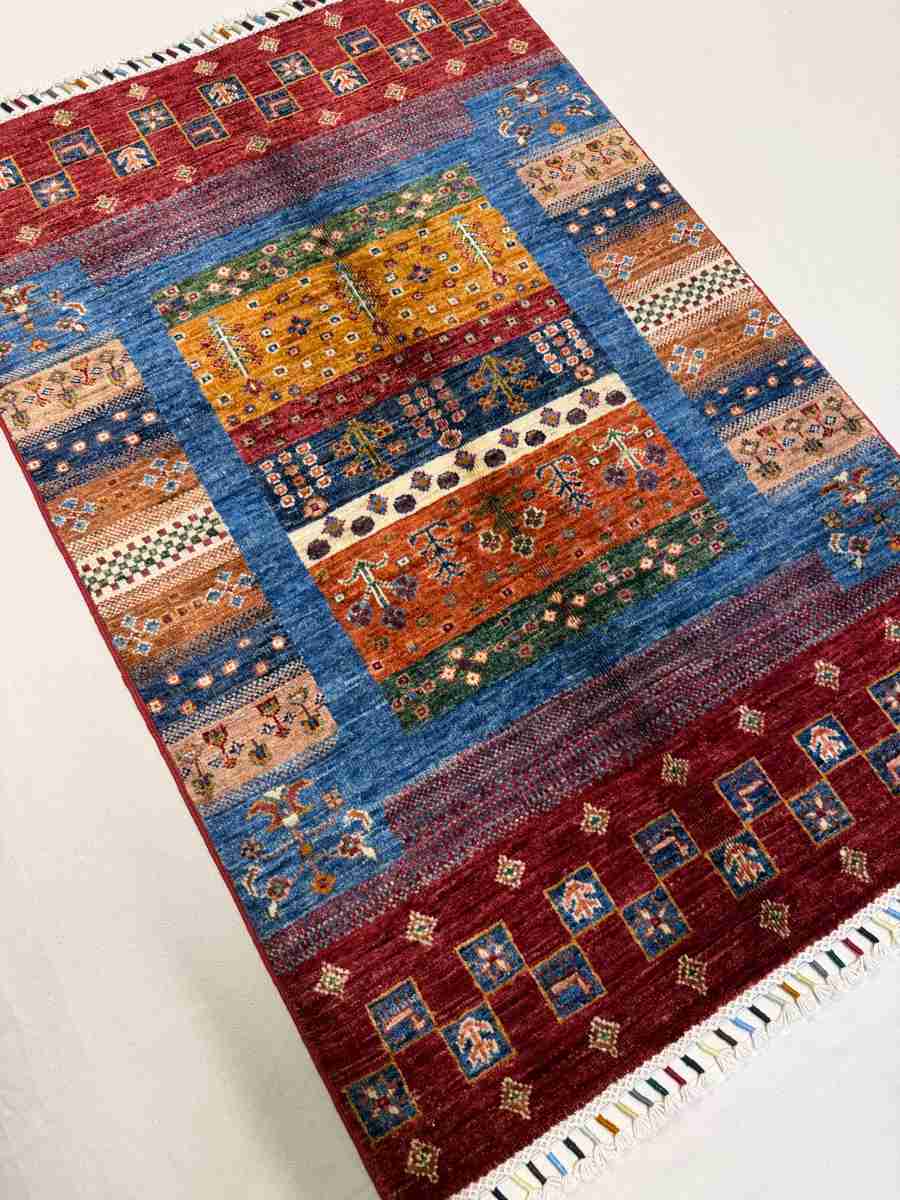 3x4 ft Hand Knotted Afghan Wool Gabbeh Area Rug - Natural Vegetable Dye thumbnail 2