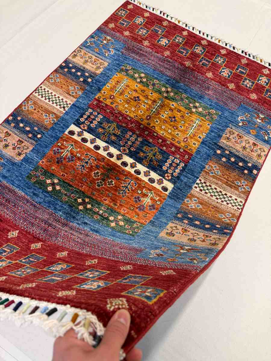 3x4 ft Hand Knotted Afghan Wool Gabbeh Area Rug - Natural Vegetable Dye thumbnail 3