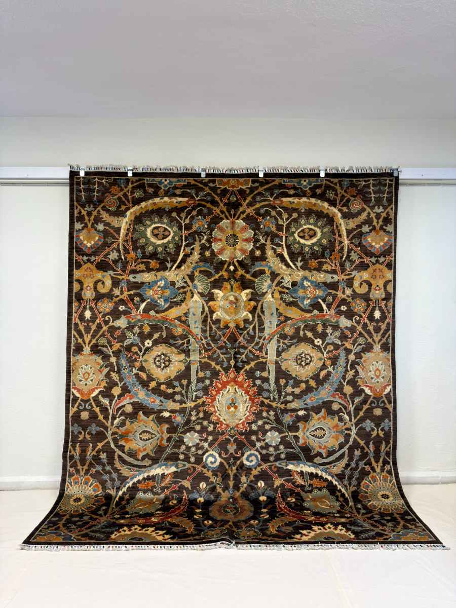 8x10 ft Hand Knotted Afghan Wool Sickle Leaf Area Rug - Natural Vegetable Dye