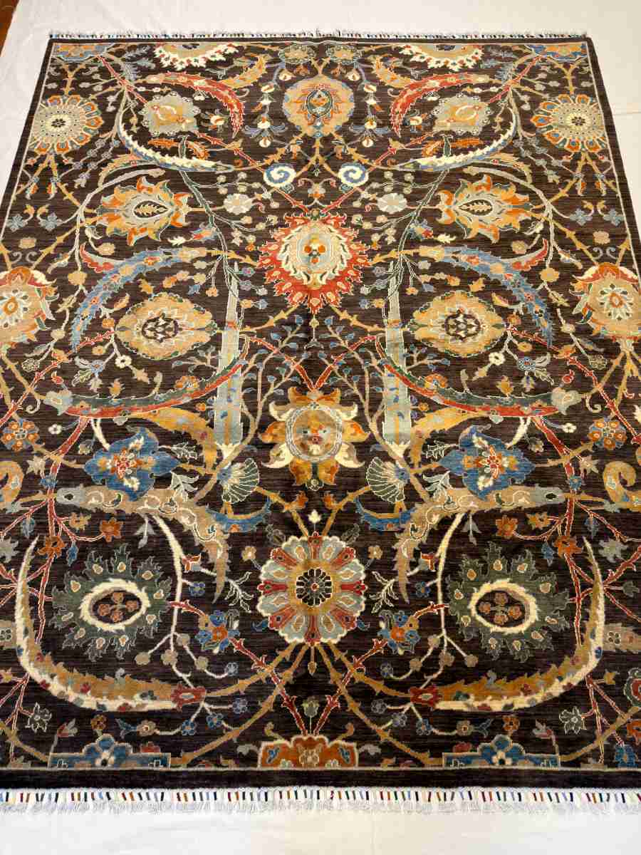 8x10 ft Hand Knotted Afghan Wool Sickle Leaf Area Rug - Natural Vegetable Dye thumbnail 2