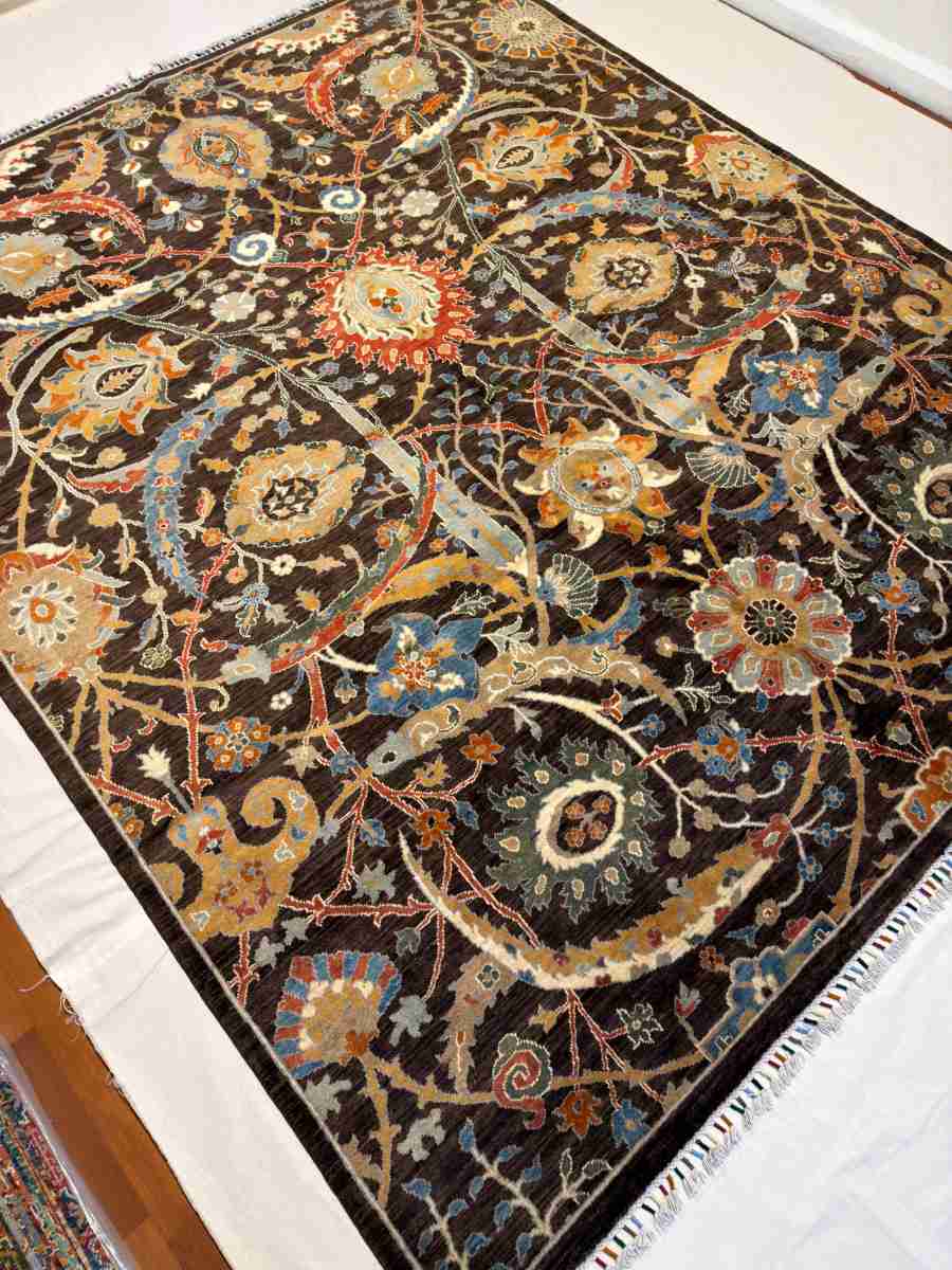 8x10 ft Hand Knotted Afghan Wool Sickle Leaf Area Rug - Natural Vegetable Dye thumbnail 3