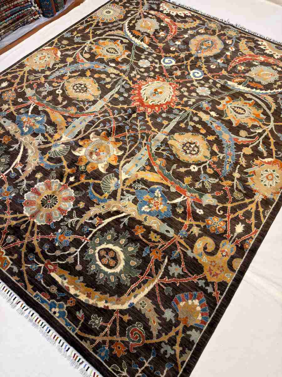 8x10 ft Hand Knotted Afghan Wool Sickle Leaf Area Rug - Natural Vegetable Dye thumbnail 4