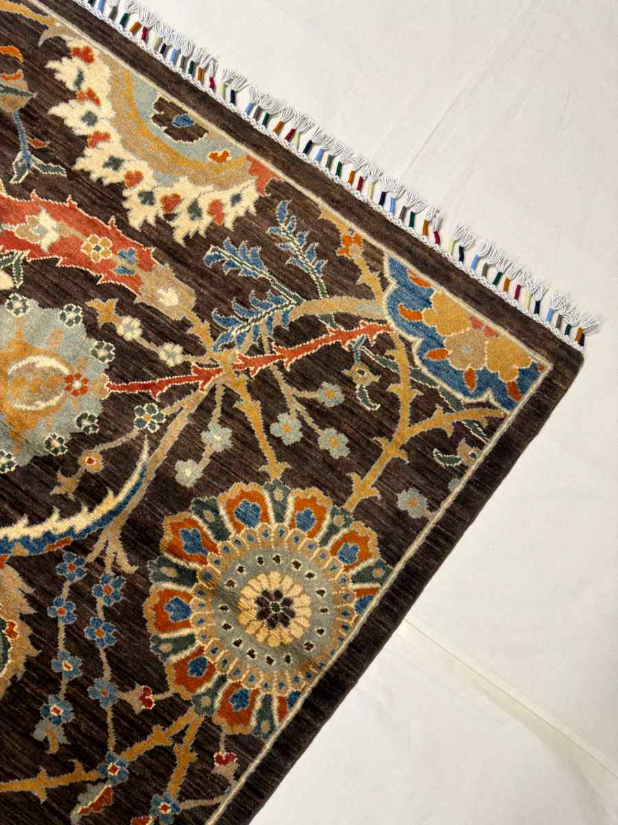 8x10 ft Hand Knotted Afghan Wool Sickle Leaf Area Rug - Natural Vegetable Dye thumbnail 6
