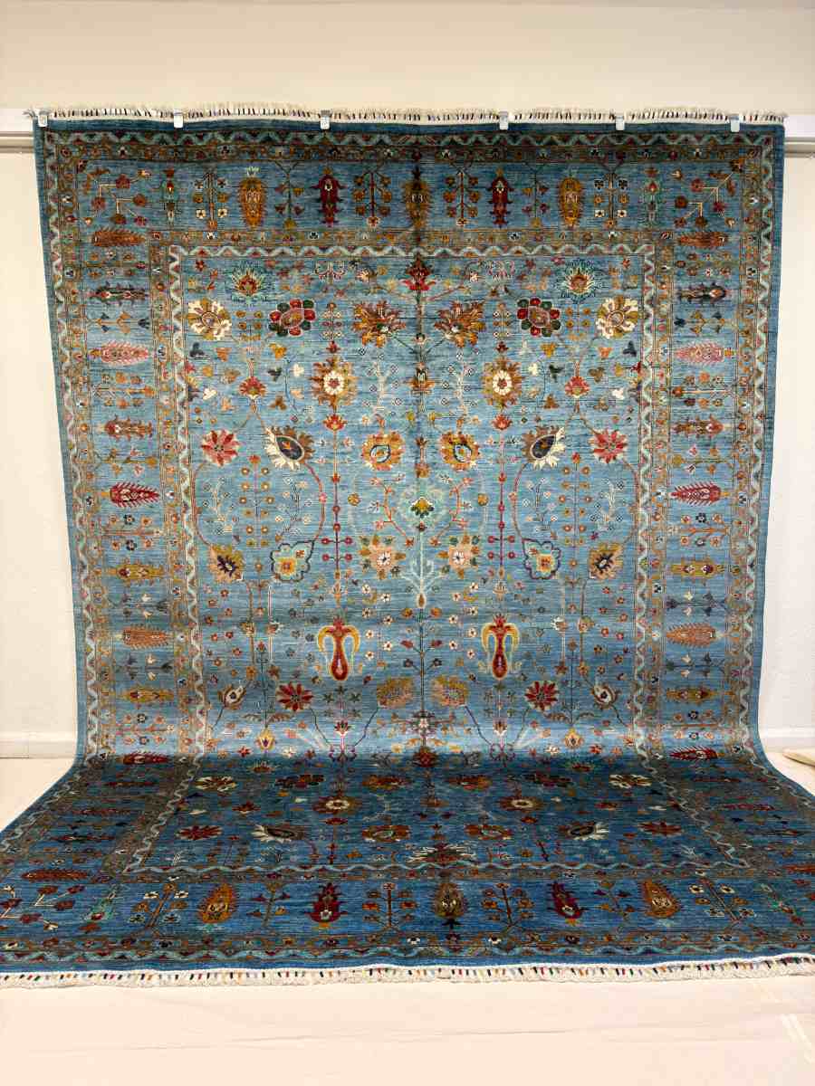 8x12 ft Hand Knotted Afghan Wool Sultani Area Rug - Natural Vegetable Dye