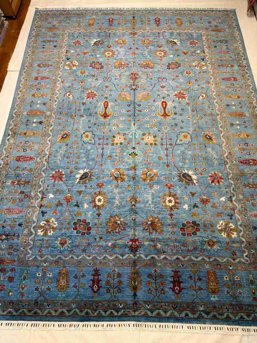 8x12 ft Hand Knotted Afghan Wool Sultani Area Rug - Natural Vegetable Dye thumbnail 3