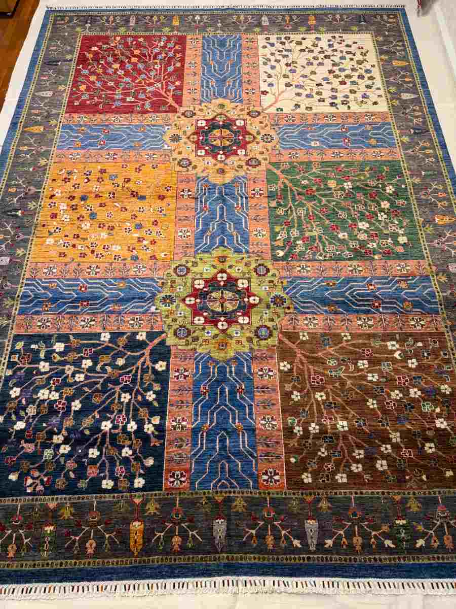 9x12 ft Hand Knotted Afghan Wool Sultani Area Rug - Natural Vegetable Dye thumbnail 4