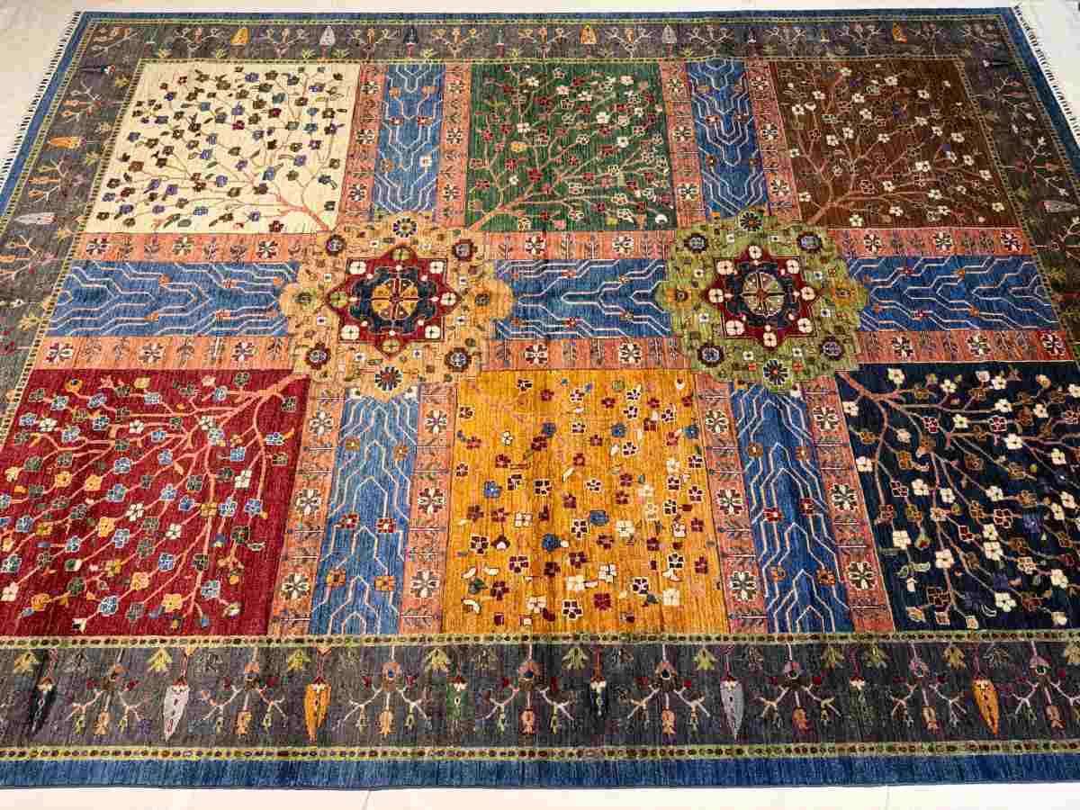 9x12 ft Hand Knotted Afghan Wool Sultani Area Rug - Natural Vegetable Dye thumbnail 7