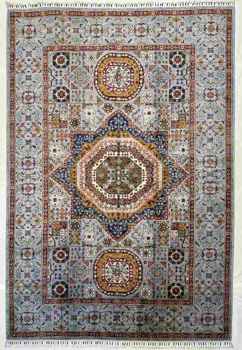 6x8 ft Hand Knotted Afghan Wool Mamluk Area Rug - Natural Vegetable Dye