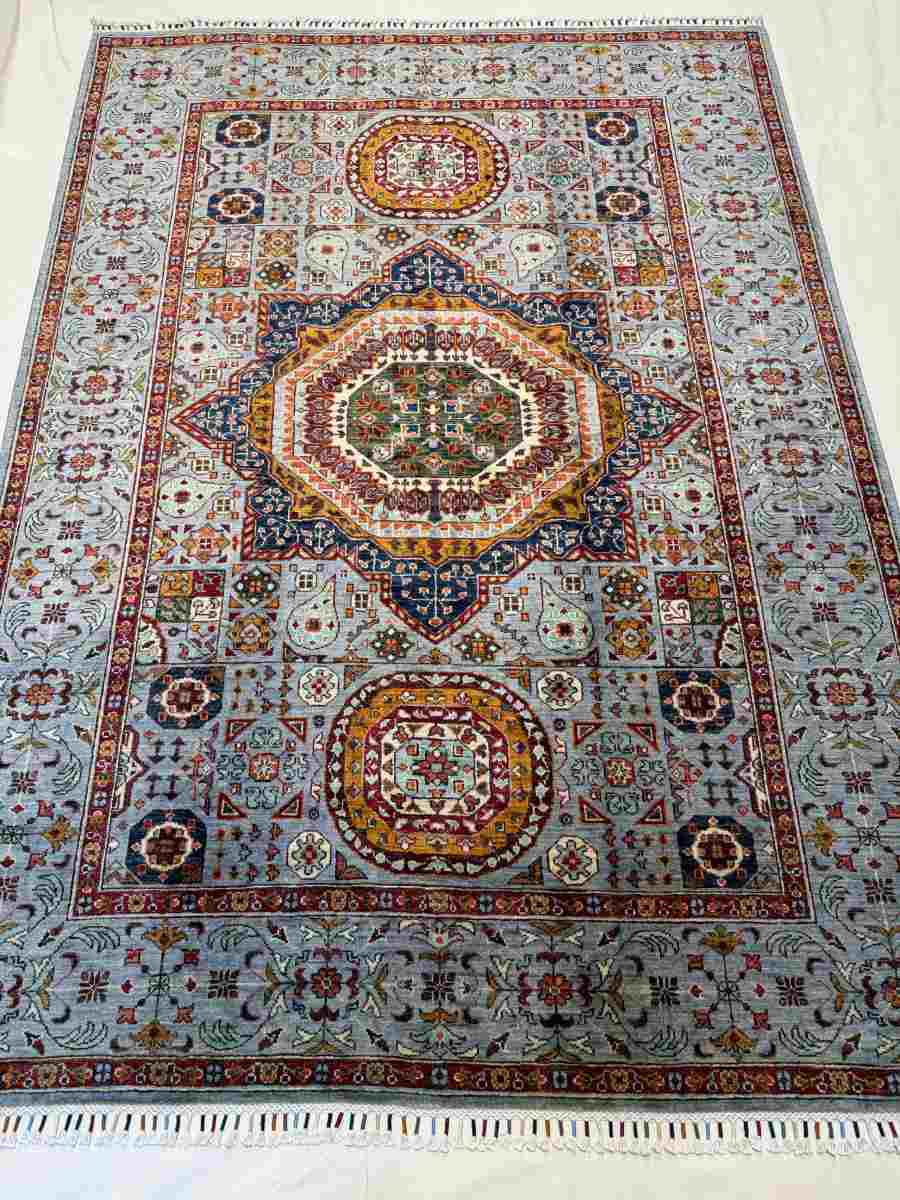 6x8 ft Hand Knotted Afghan Wool Mamluk Area Rug - Natural Vegetable Dye thumbnail 2