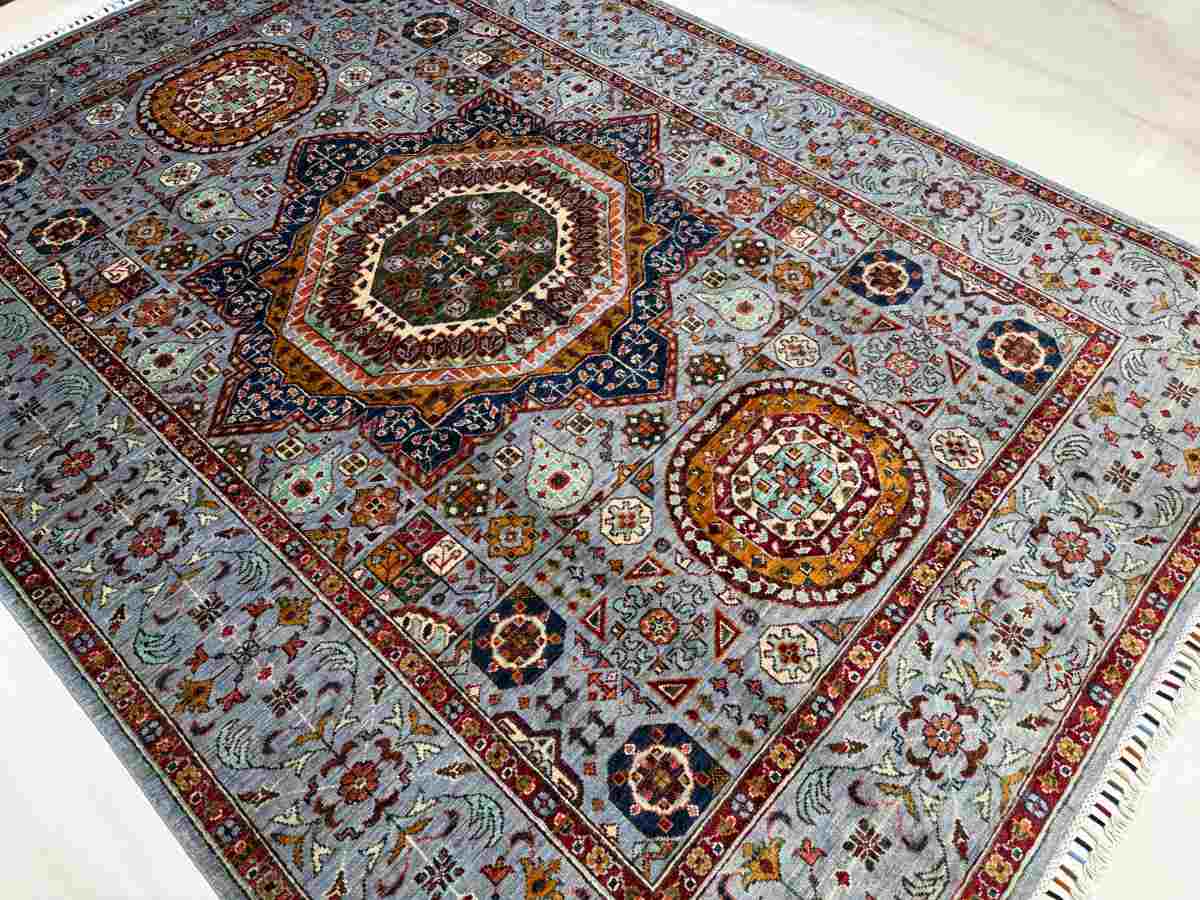 6x8 ft Hand Knotted Afghan Wool Mamluk Area Rug - Natural Vegetable Dye thumbnail 3