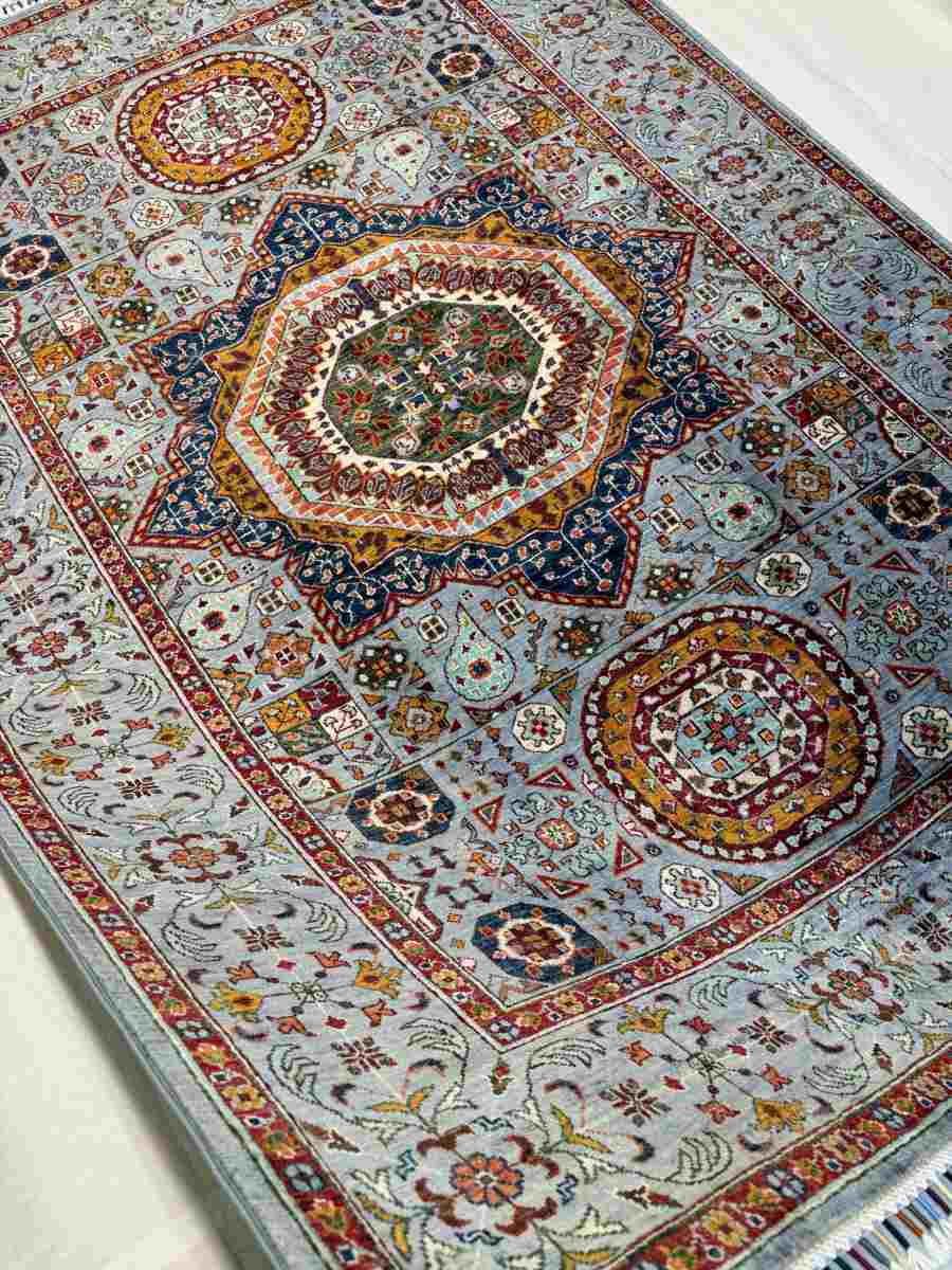 6x8 ft Hand Knotted Afghan Wool Mamluk Area Rug - Natural Vegetable Dye thumbnail 5
