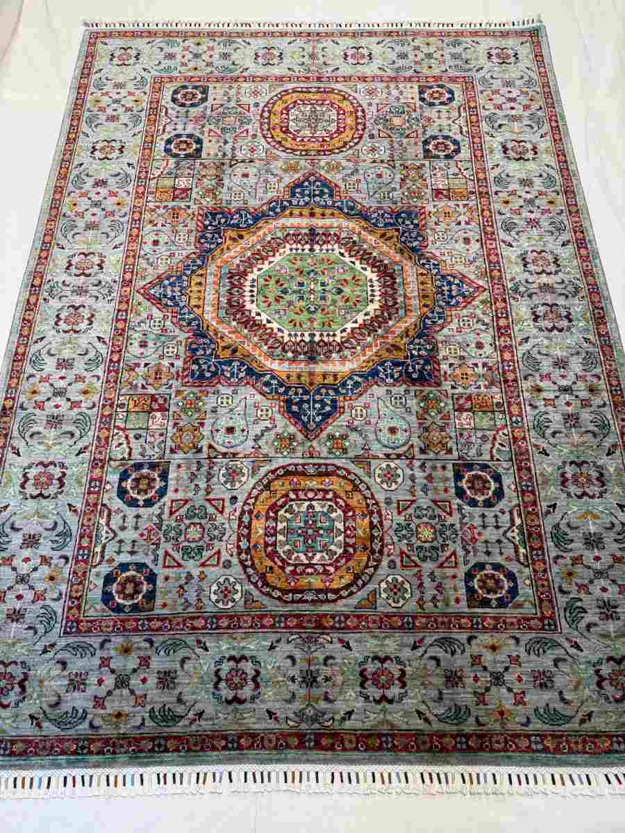 6x8 ft Hand Knotted Afghan Wool Mamluk Area Rug - Natural Vegetable Dye
